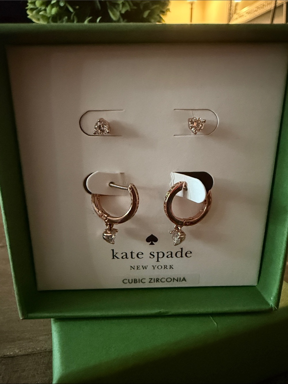 kate spade Rose Gold Hoop and Heart CZ Stud Earring Set -  New!!
